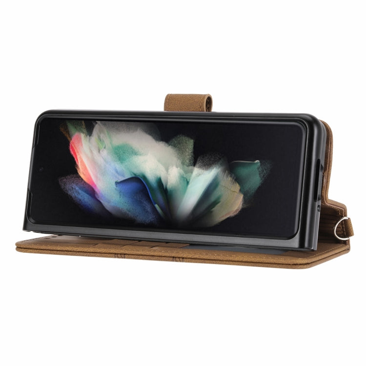 For Samsung Galaxy Z Fold3 5G Embossed Striped Magnetic Buckle PU + TPU Horizontal Flip Phone Leather Case