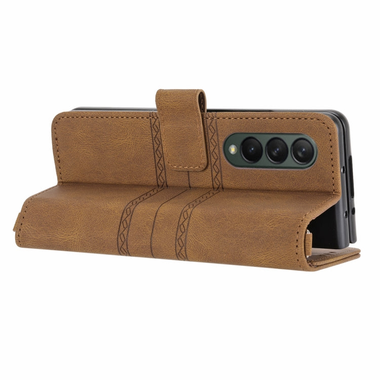 For Samsung Galaxy Z Fold3 5G Embossed Striped Magnetic Buckle PU + TPU Horizontal Flip Phone Leather Case