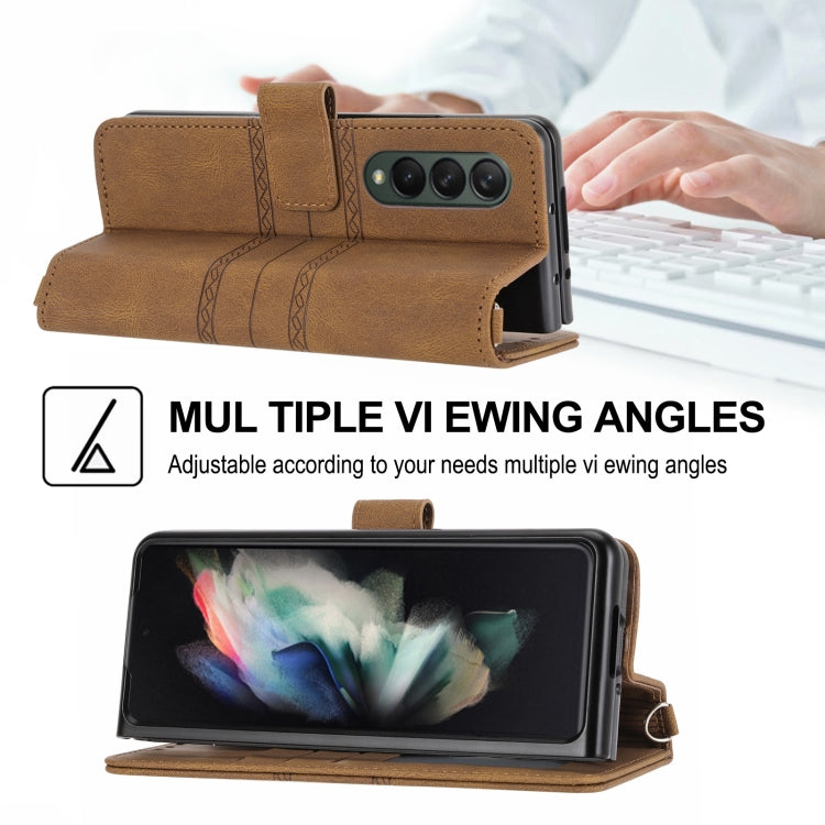 For Samsung Galaxy Z Fold3 5G Embossed Striped Magnetic Buckle PU + TPU Horizontal Flip Phone Leather Case