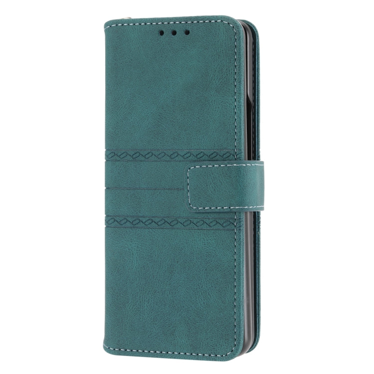 For Samsung Galaxy Z Fold3 5G Embossed Striped Magnetic Buckle PU + TPU Horizontal Flip Phone Leather Case
