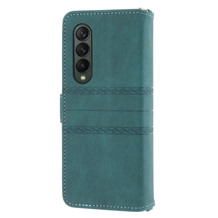 For Samsung Galaxy Z Fold3 5G Embossed Striped Magnetic Buckle PU + TPU Horizontal Flip Phone Leather Case