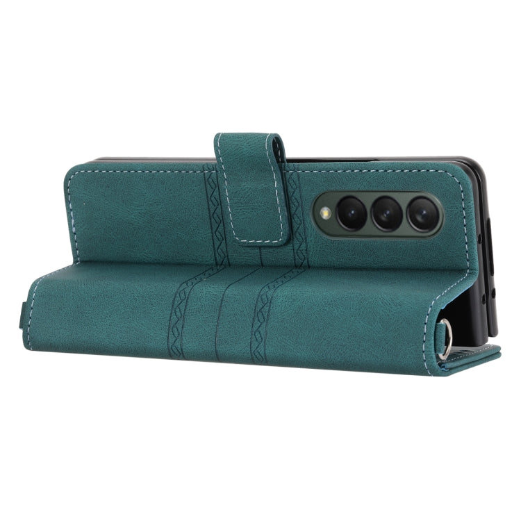 For Samsung Galaxy Z Fold3 5G Embossed Striped Magnetic Buckle PU + TPU Horizontal Flip Phone Leather Case