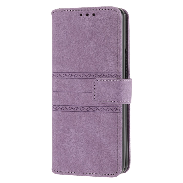 For Samsung Galaxy Z Fold3 5G Embossed Striped Magnetic Buckle PU + TPU Horizontal Flip Phone Leather Case