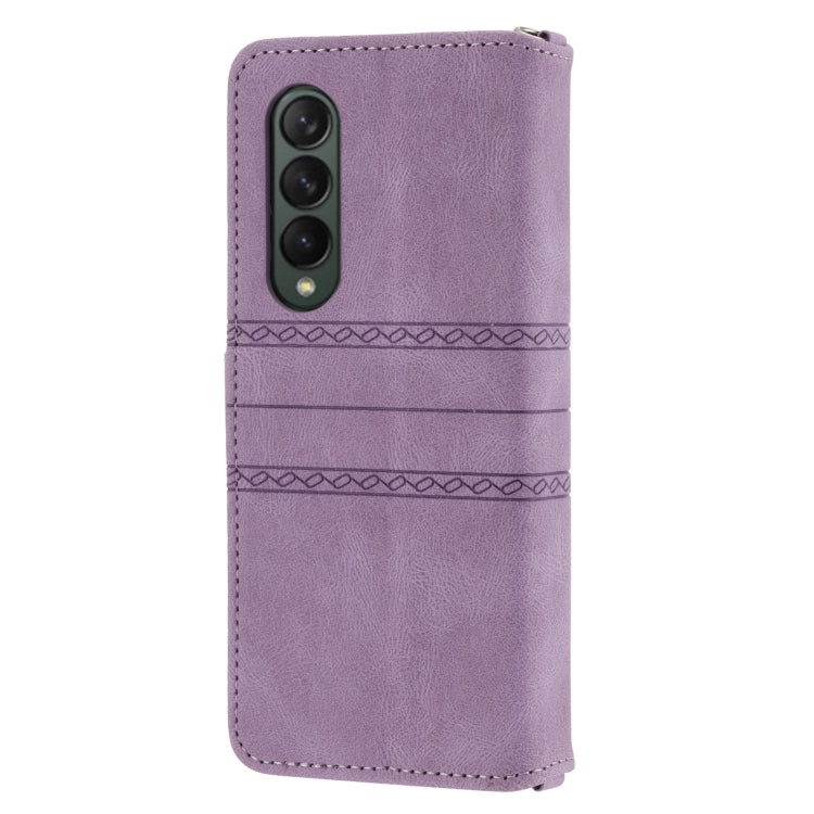 For Samsung Galaxy Z Fold3 5G Embossed Striped Magnetic Buckle PU + TPU Horizontal Flip Phone Leather Case