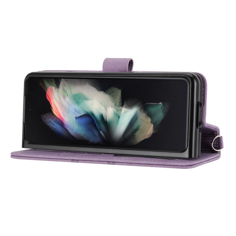 For Samsung Galaxy Z Fold3 5G Embossed Striped Magnetic Buckle PU + TPU Horizontal Flip Phone Leather Case