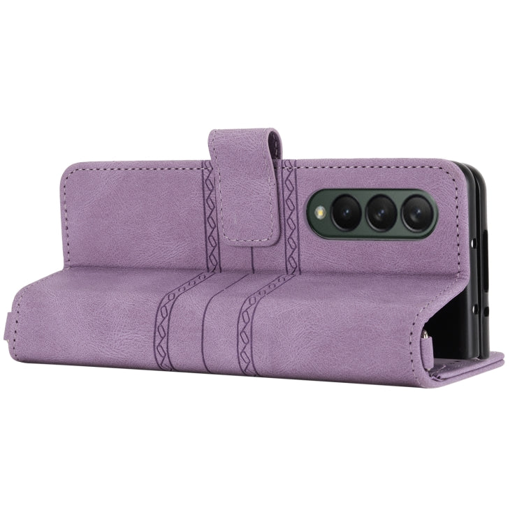 For Samsung Galaxy Z Fold3 5G Embossed Striped Magnetic Buckle PU + TPU Horizontal Flip Phone Leather Case