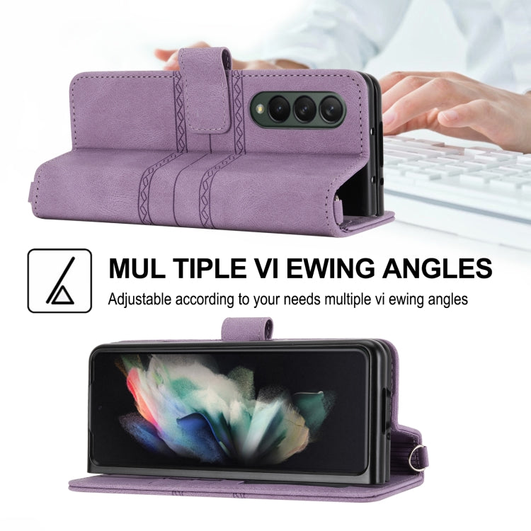 For Samsung Galaxy Z Fold3 5G Embossed Striped Magnetic Buckle PU + TPU Horizontal Flip Phone Leather Case