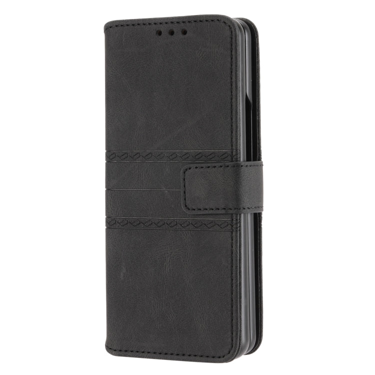 For Samsung Galaxy Z Fold3 5G Embossed Striped Magnetic Buckle PU + TPU Horizontal Flip Phone Leather Case