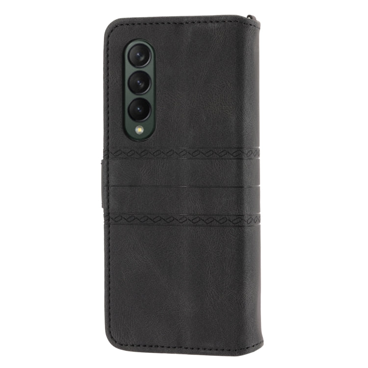 For Samsung Galaxy Z Fold3 5G Embossed Striped Magnetic Buckle PU + TPU Horizontal Flip Phone Leather Case