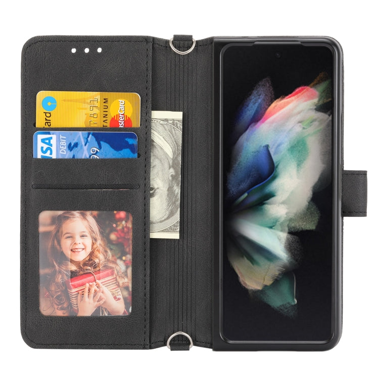 For Samsung Galaxy Z Fold3 5G Embossed Striped Magnetic Buckle PU + TPU Horizontal Flip Phone Leather Case