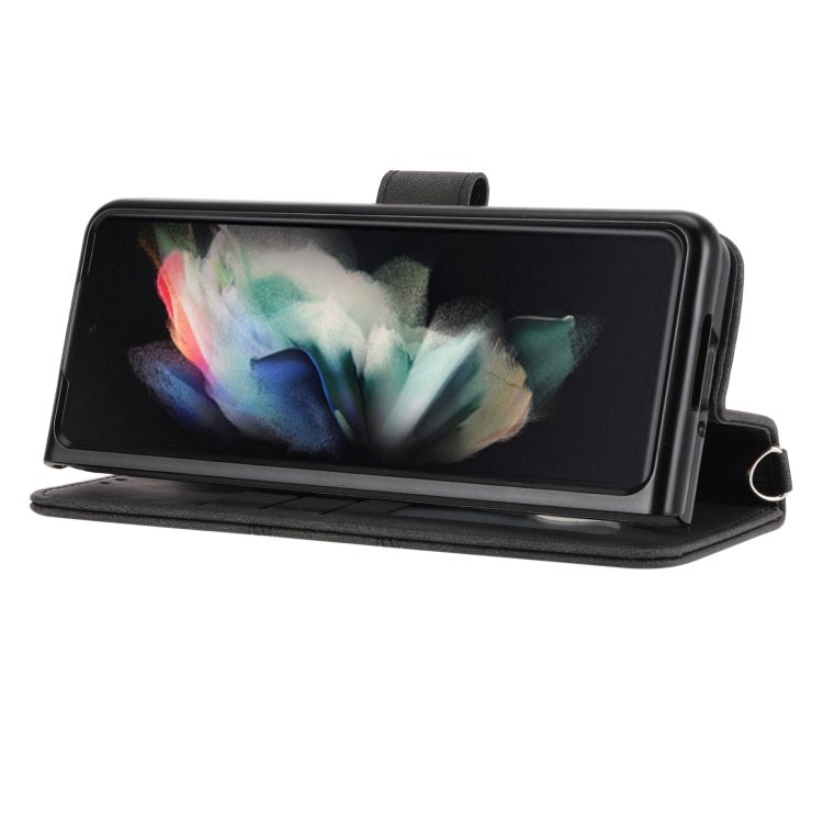 For Samsung Galaxy Z Fold3 5G Embossed Striped Magnetic Buckle PU + TPU Horizontal Flip Phone Leather Case