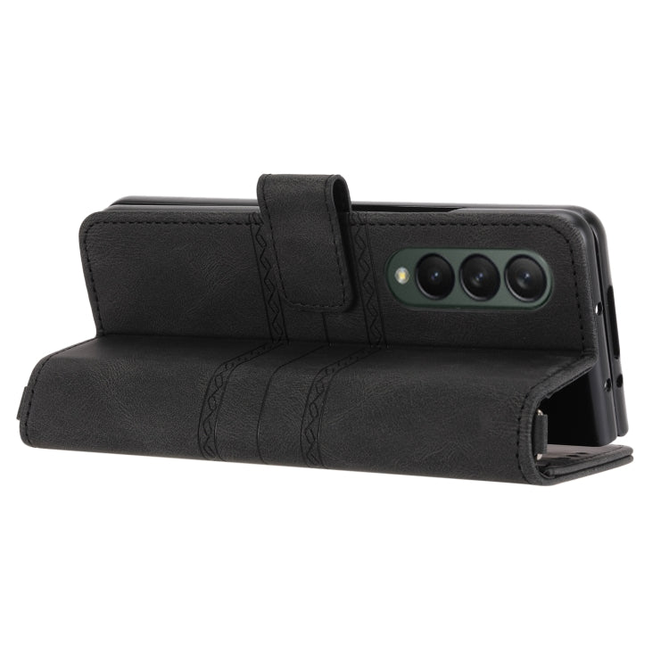 For Samsung Galaxy Z Fold3 5G Embossed Striped Magnetic Buckle PU + TPU Horizontal Flip Phone Leather Case