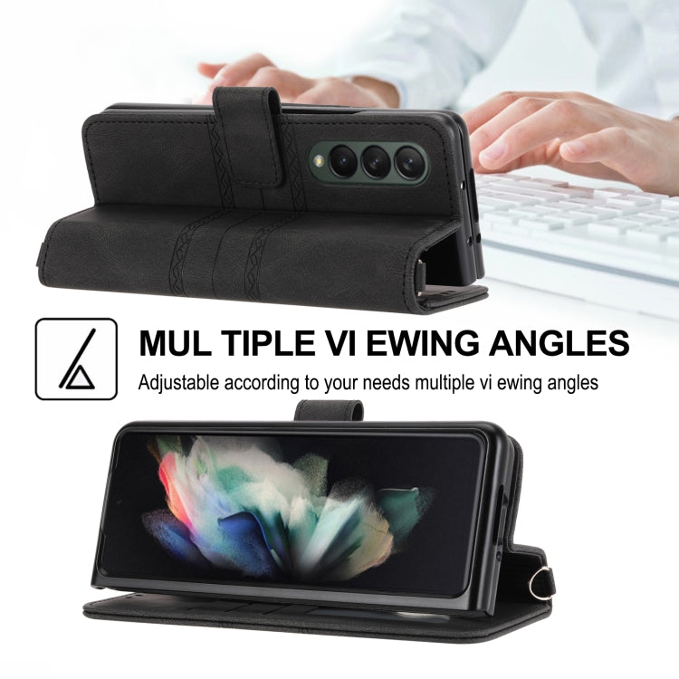 For Samsung Galaxy Z Fold3 5G Embossed Striped Magnetic Buckle PU + TPU Horizontal Flip Phone Leather Case