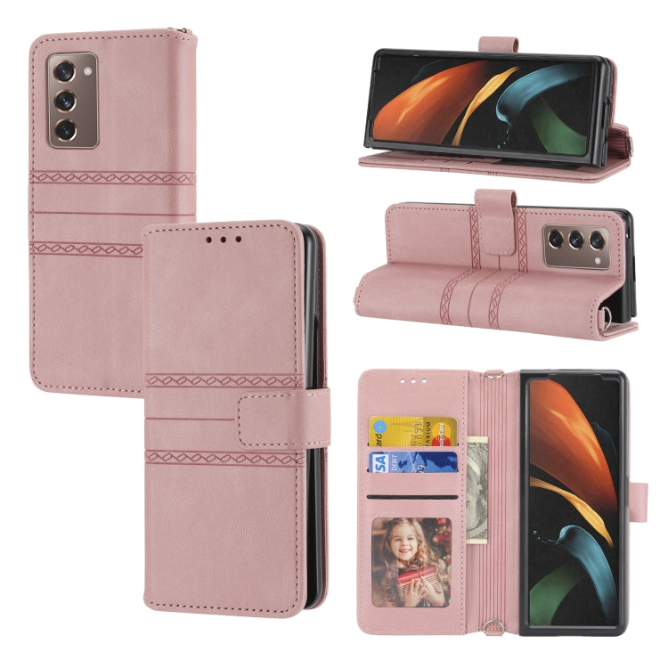 For Samsung Galaxy Z Fold2 5G Embossed Striped Magnetic Buckle PU + TPU Horizontal Flip Phone Leather Case