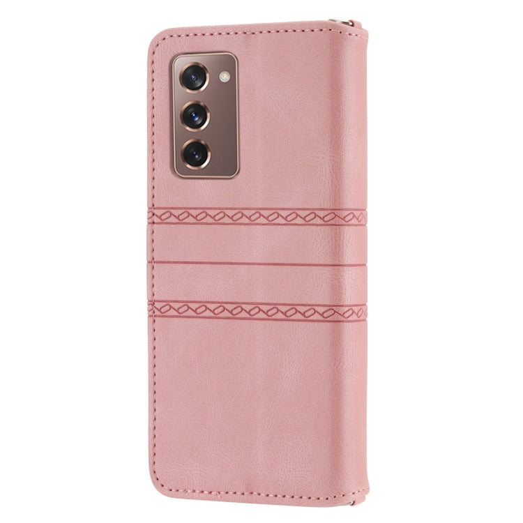 For Samsung Galaxy Z Fold2 5G Embossed Striped Magnetic Buckle PU + TPU Horizontal Flip Phone Leather Case