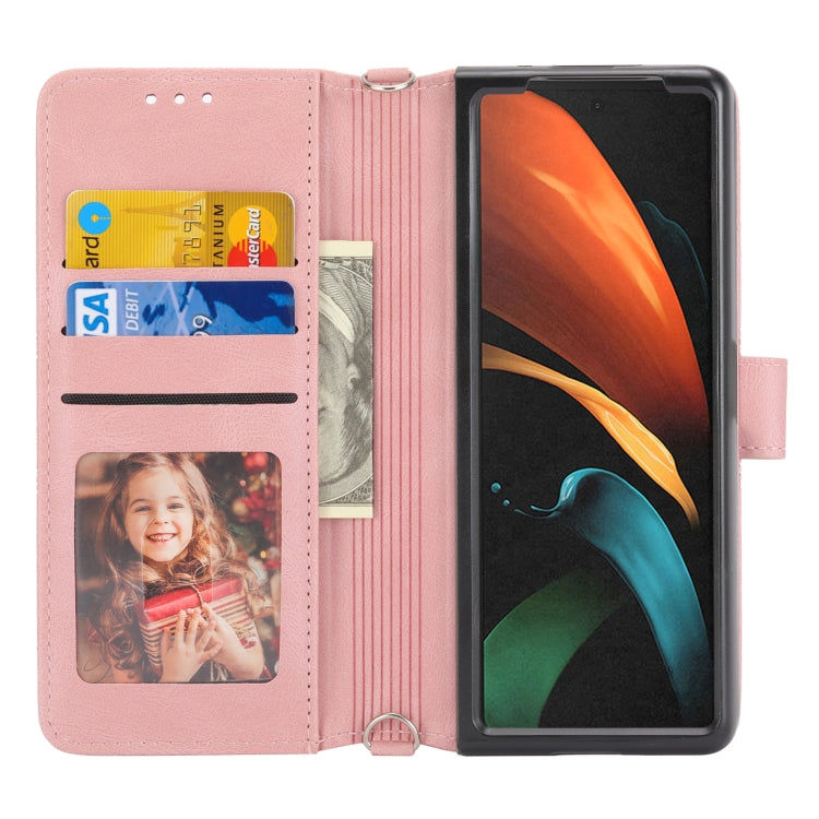 For Samsung Galaxy Z Fold2 5G Embossed Striped Magnetic Buckle PU + TPU Horizontal Flip Phone Leather Case