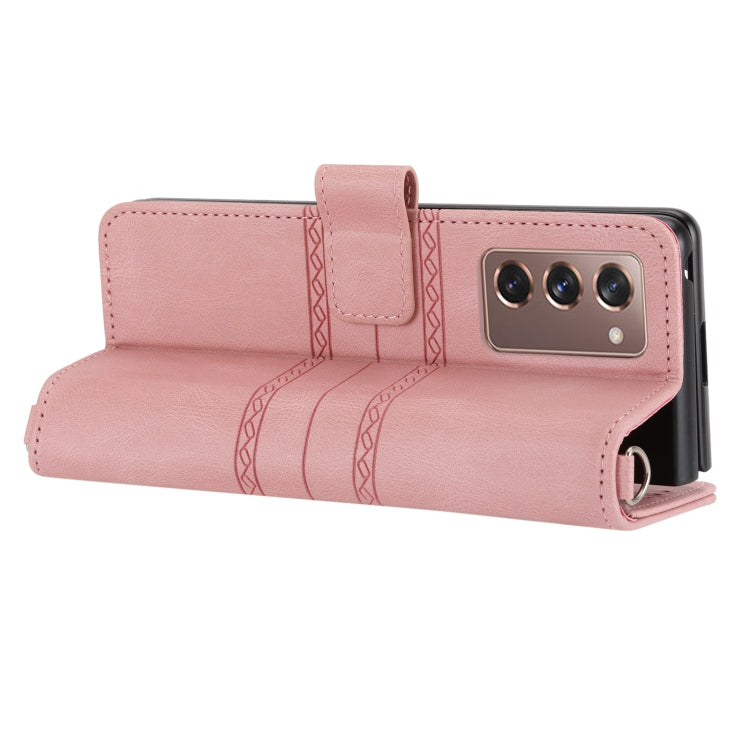 For Samsung Galaxy Z Fold2 5G Embossed Striped Magnetic Buckle PU + TPU Horizontal Flip Phone Leather Case