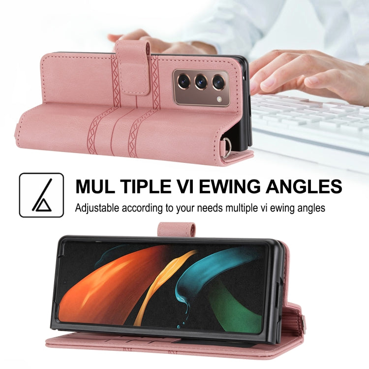 For Samsung Galaxy Z Fold2 5G Embossed Striped Magnetic Buckle PU + TPU Horizontal Flip Phone Leather Case
