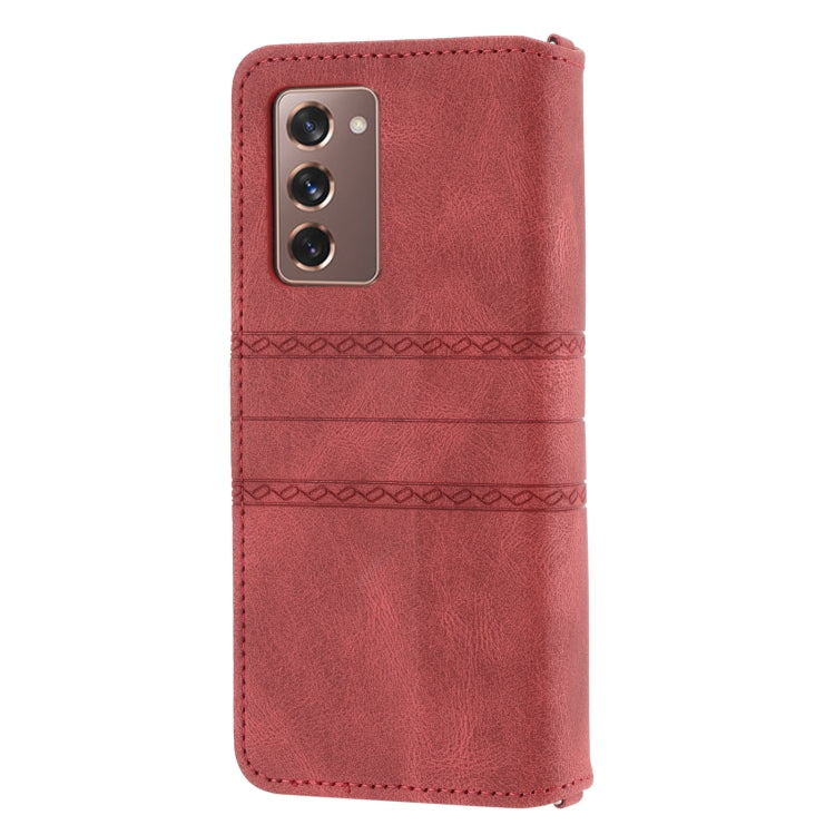 For Samsung Galaxy Z Fold2 5G Embossed Striped Magnetic Buckle PU + TPU Horizontal Flip Phone Leather Case