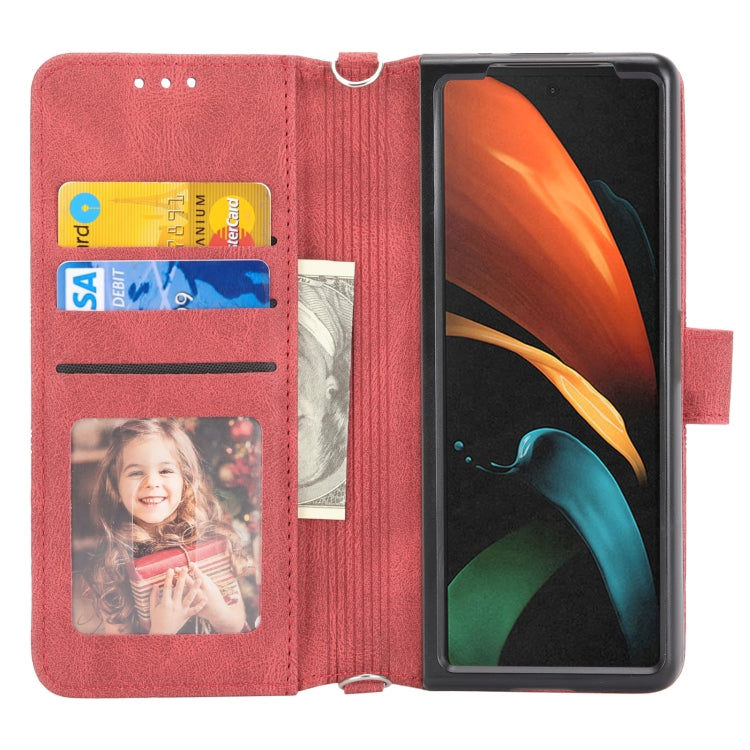 For Samsung Galaxy Z Fold2 5G Embossed Striped Magnetic Buckle PU + TPU Horizontal Flip Phone Leather Case