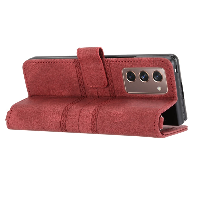 For Samsung Galaxy Z Fold2 5G Embossed Striped Magnetic Buckle PU + TPU Horizontal Flip Phone Leather Case