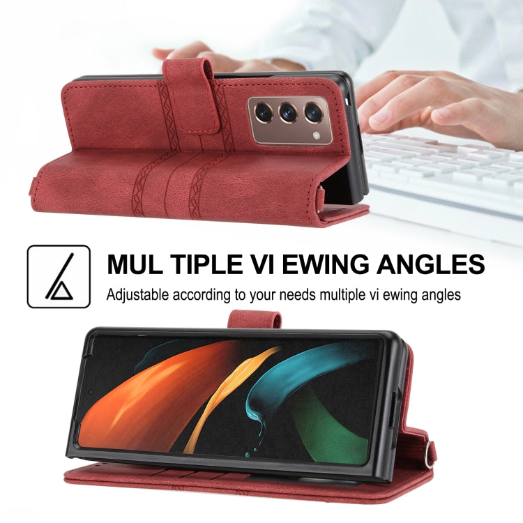 For Samsung Galaxy Z Fold2 5G Embossed Striped Magnetic Buckle PU + TPU Horizontal Flip Phone Leather Case