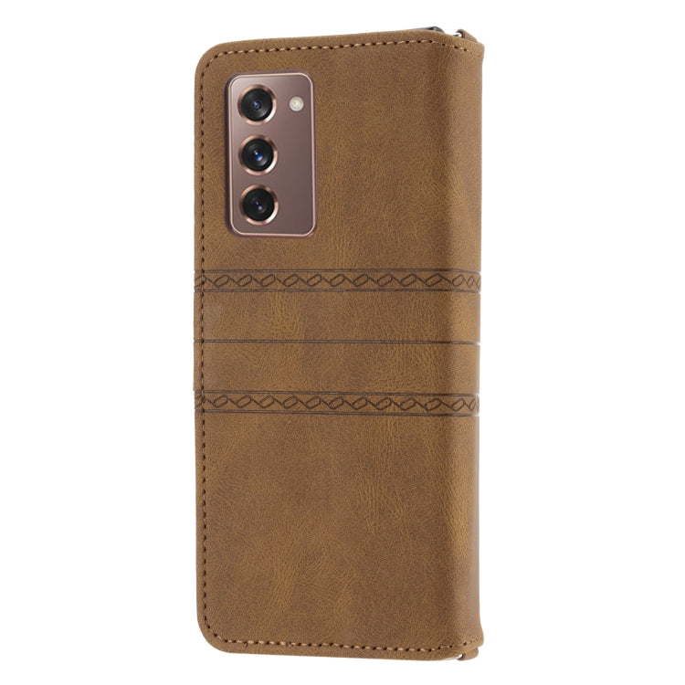For Samsung Galaxy Z Fold2 5G Embossed Striped Magnetic Buckle PU + TPU Horizontal Flip Phone Leather Case