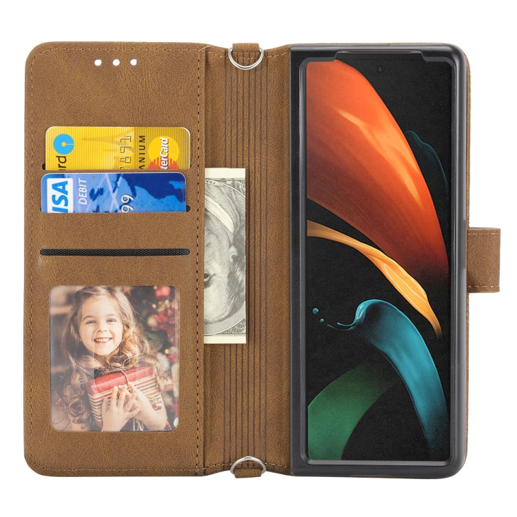 For Samsung Galaxy Z Fold2 5G Embossed Striped Magnetic Buckle PU + TPU Horizontal Flip Phone Leather Case
