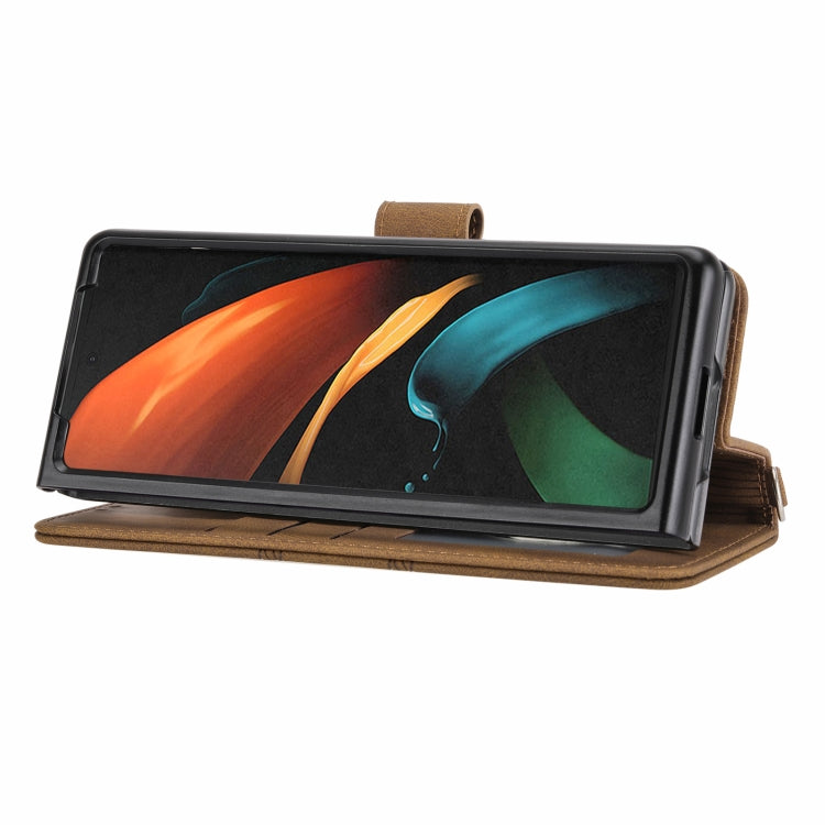 For Samsung Galaxy Z Fold2 5G Embossed Striped Magnetic Buckle PU + TPU Horizontal Flip Phone Leather Case
