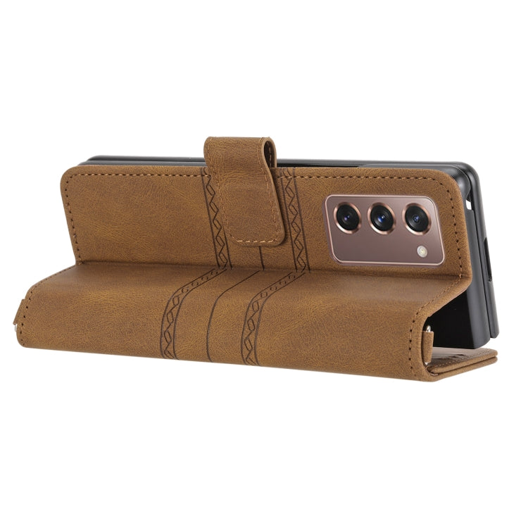 For Samsung Galaxy Z Fold2 5G Embossed Striped Magnetic Buckle PU + TPU Horizontal Flip Phone Leather Case
