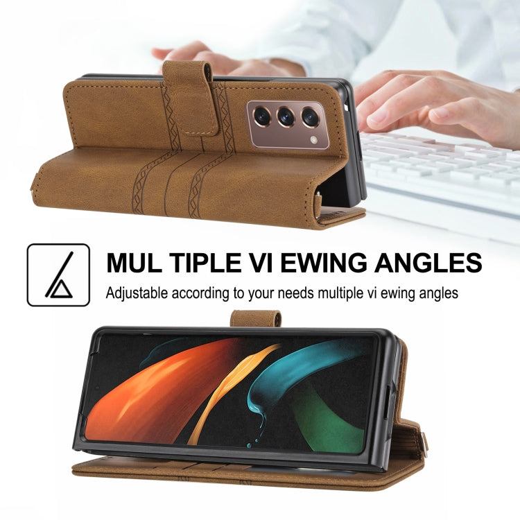 For Samsung Galaxy Z Fold2 5G Embossed Striped Magnetic Buckle PU + TPU Horizontal Flip Phone Leather Case