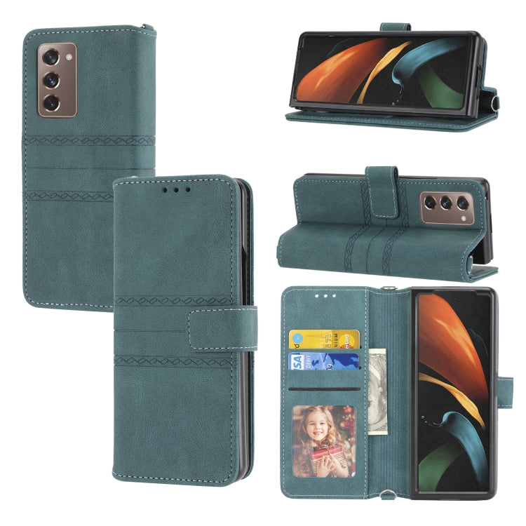 For Samsung Galaxy Z Fold2 5G Embossed Striped Magnetic Buckle PU + TPU Horizontal Flip Phone Leather Case