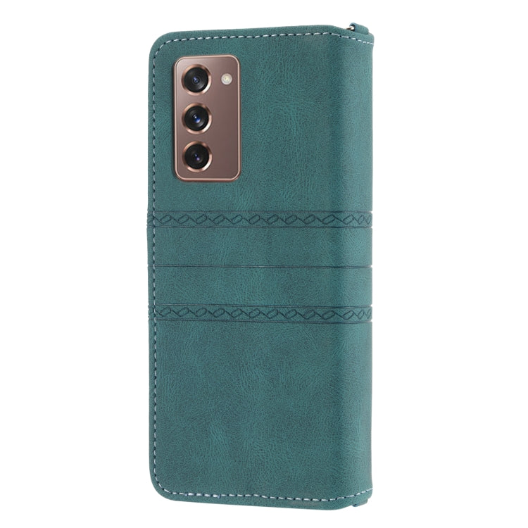 For Samsung Galaxy Z Fold2 5G Embossed Striped Magnetic Buckle PU + TPU Horizontal Flip Phone Leather Case