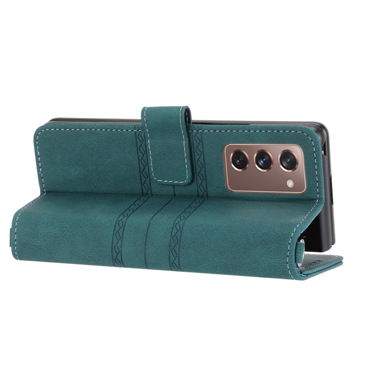 For Samsung Galaxy Z Fold2 5G Embossed Striped Magnetic Buckle PU + TPU Horizontal Flip Phone Leather Case