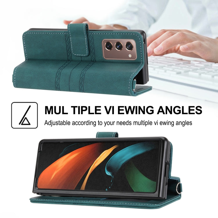 For Samsung Galaxy Z Fold2 5G Embossed Striped Magnetic Buckle PU + TPU Horizontal Flip Phone Leather Case