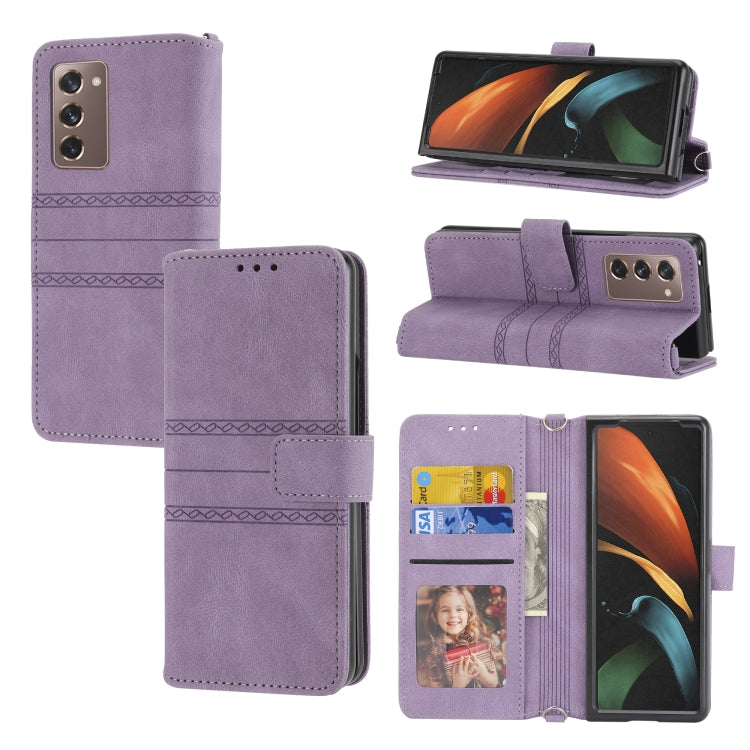 For Samsung Galaxy Z Fold2 5G Embossed Striped Magnetic Buckle PU + TPU Horizontal Flip Phone Leather Case