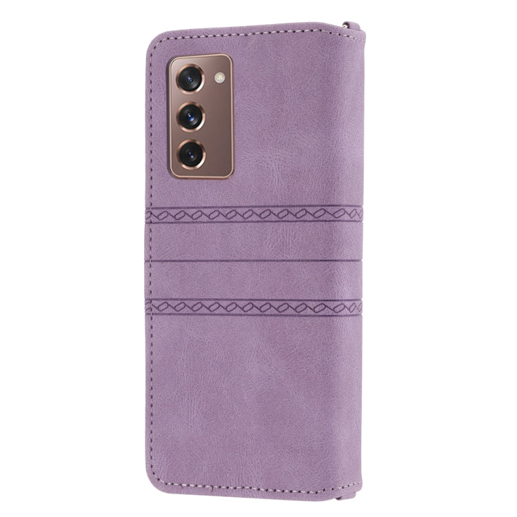 For Samsung Galaxy Z Fold2 5G Embossed Striped Magnetic Buckle PU + TPU Horizontal Flip Phone Leather Case