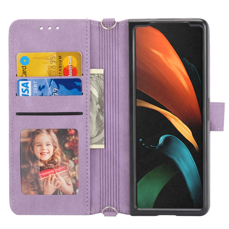 For Samsung Galaxy Z Fold2 5G Embossed Striped Magnetic Buckle PU + TPU Horizontal Flip Phone Leather Case