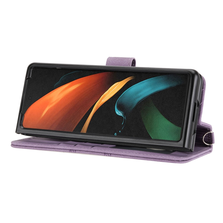 For Samsung Galaxy Z Fold2 5G Embossed Striped Magnetic Buckle PU + TPU Horizontal Flip Phone Leather Case