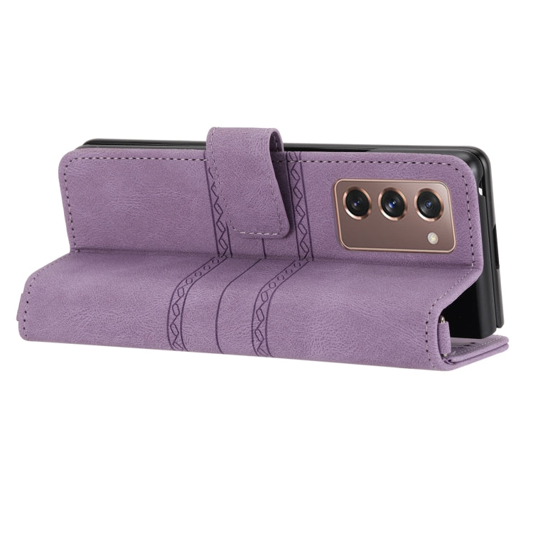 For Samsung Galaxy Z Fold2 5G Embossed Striped Magnetic Buckle PU + TPU Horizontal Flip Phone Leather Case
