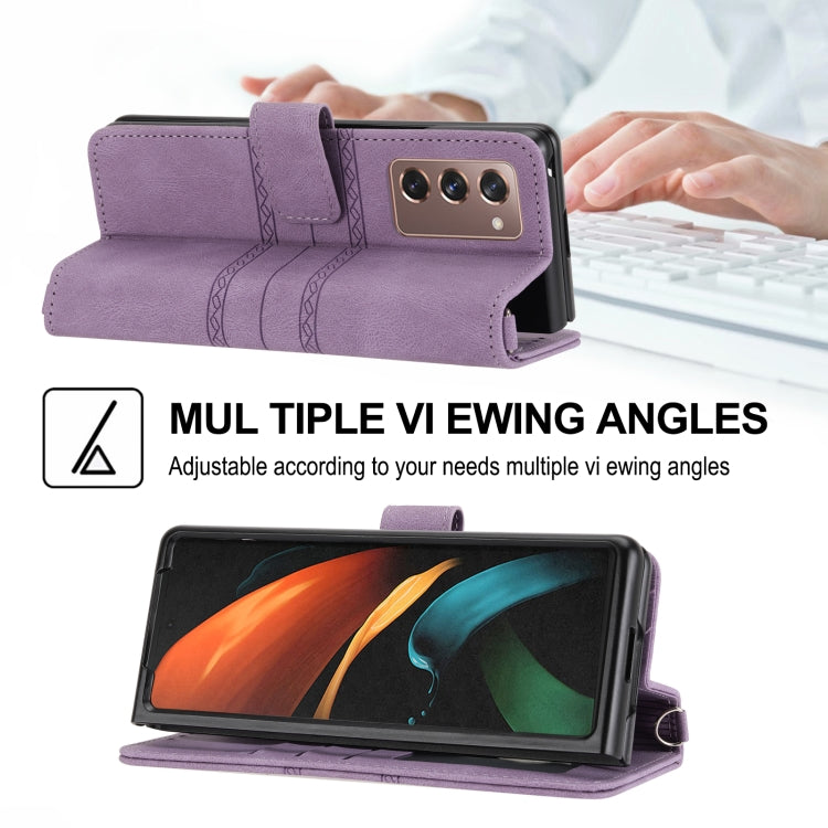 For Samsung Galaxy Z Fold2 5G Embossed Striped Magnetic Buckle PU + TPU Horizontal Flip Phone Leather Case