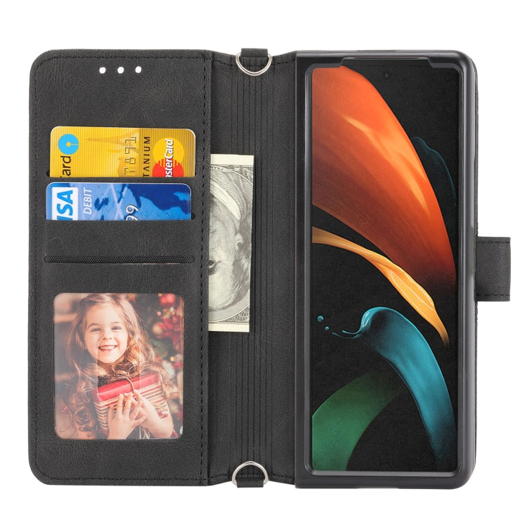 For Samsung Galaxy Z Fold2 5G Embossed Striped Magnetic Buckle PU + TPU Horizontal Flip Phone Leather Case
