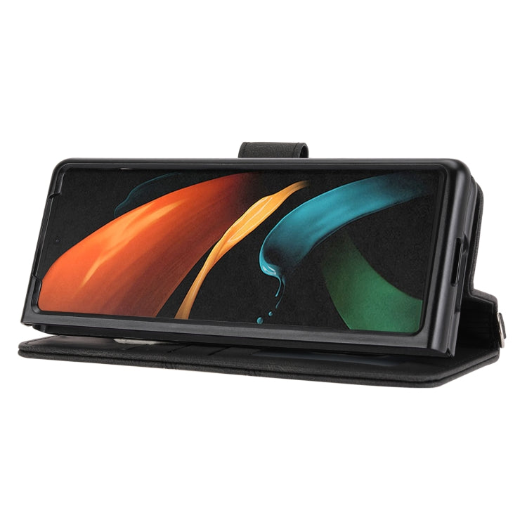 For Samsung Galaxy Z Fold2 5G Embossed Striped Magnetic Buckle PU + TPU Horizontal Flip Phone Leather Case