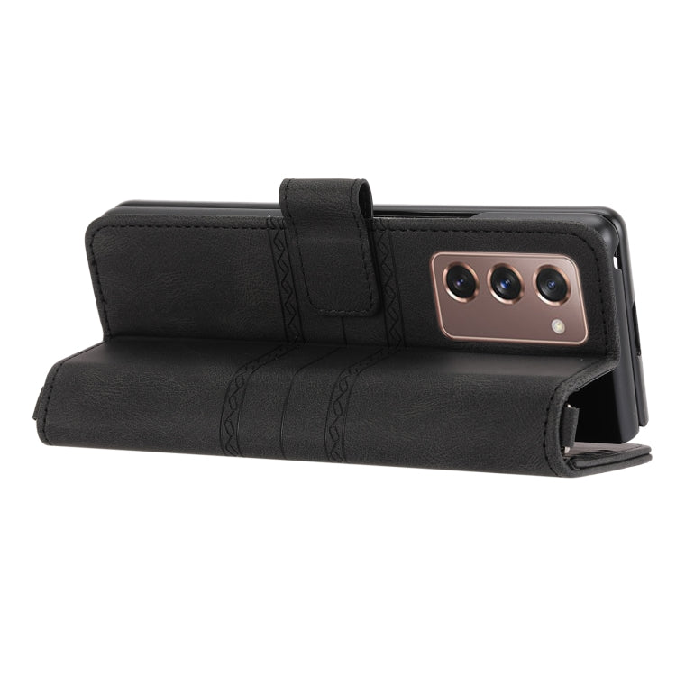 For Samsung Galaxy Z Fold2 5G Embossed Striped Magnetic Buckle PU + TPU Horizontal Flip Phone Leather Case