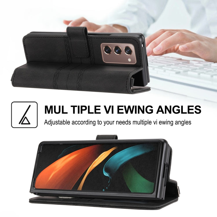 For Samsung Galaxy Z Fold2 5G Embossed Striped Magnetic Buckle PU + TPU Horizontal Flip Phone Leather Case