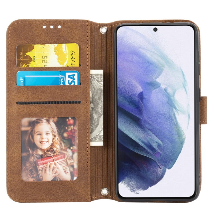 For Samaung Galaxy S22 5G Embossed Striped Magnetic Buckle PU + TPU Horizontal Flip Phone Leather Case