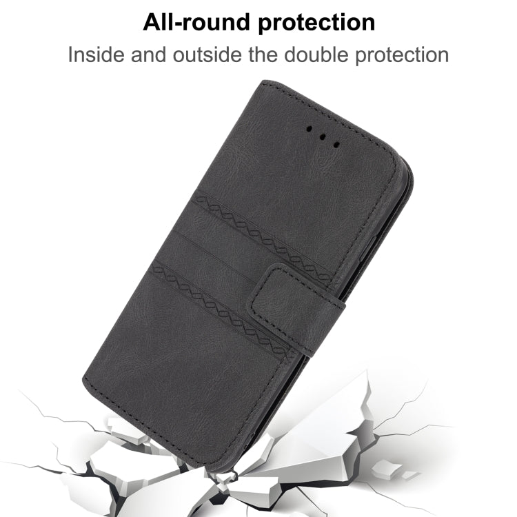 For Samaung Galaxy S22 5G Embossed Striped Magnetic Buckle PU + TPU Horizontal Flip Phone Leather Case