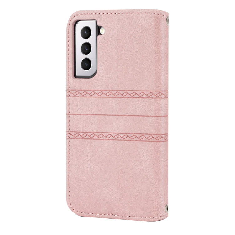 For Samaung Galaxy S22+ 5G Embossed Striped Magnetic Buckle PU + TPU Horizontal Flip Phone Leather Case