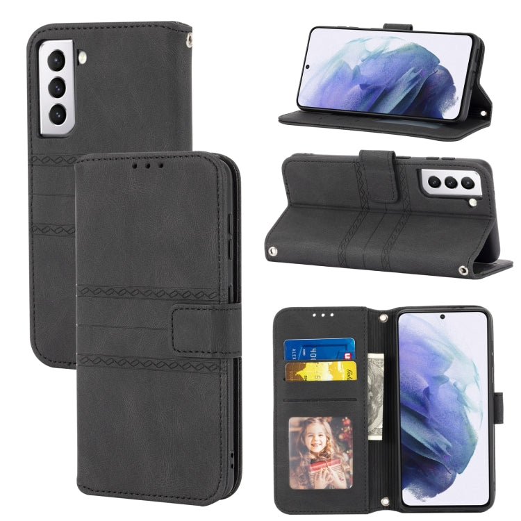 For Samaung Galaxy S22+ 5G Embossed Striped Magnetic Buckle PU + TPU Horizontal Flip Phone Leather Case