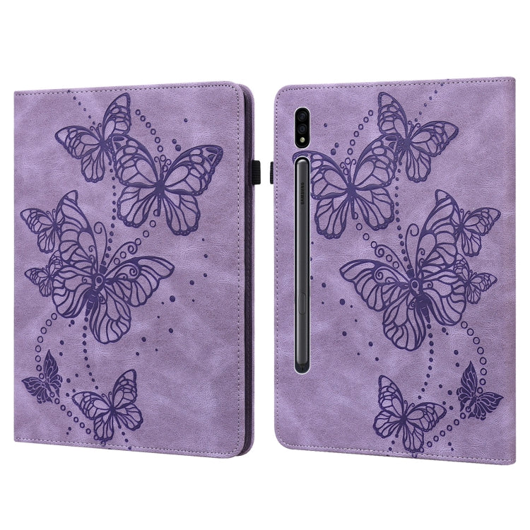For Samsung Galaxy Tab S8 / Galaxy Tab S7 T870/T875/T876B Embossed Butterfly Pattern Horizontal Flip Leather Tablet Case